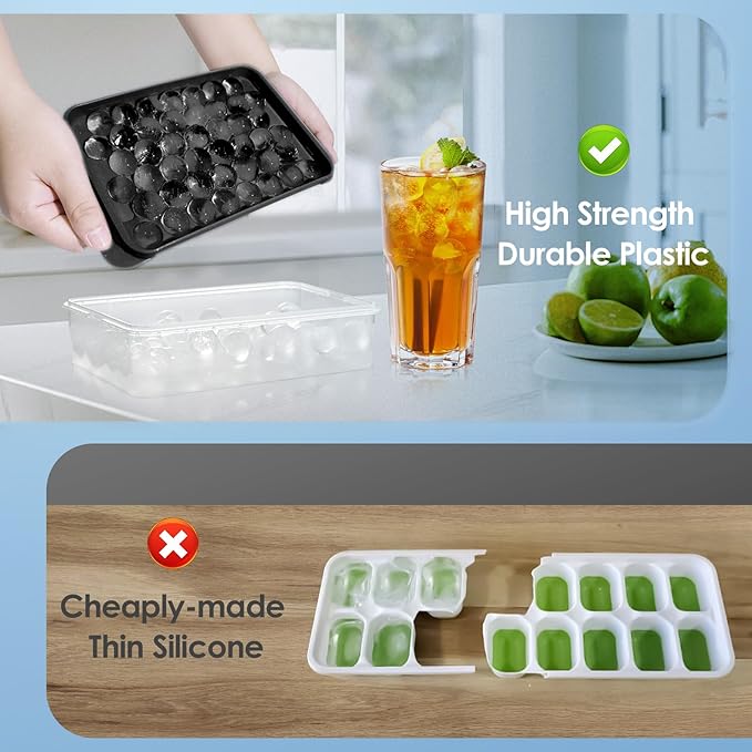 WIBIMEN Ice Cube Tray with Lid and Bin, 0.8" Round Ice Trays for Freezer