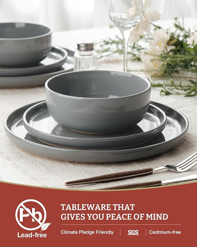 Famiware Milkyway 12-Piece Stoneware Dinnerware Set, Dark Gray