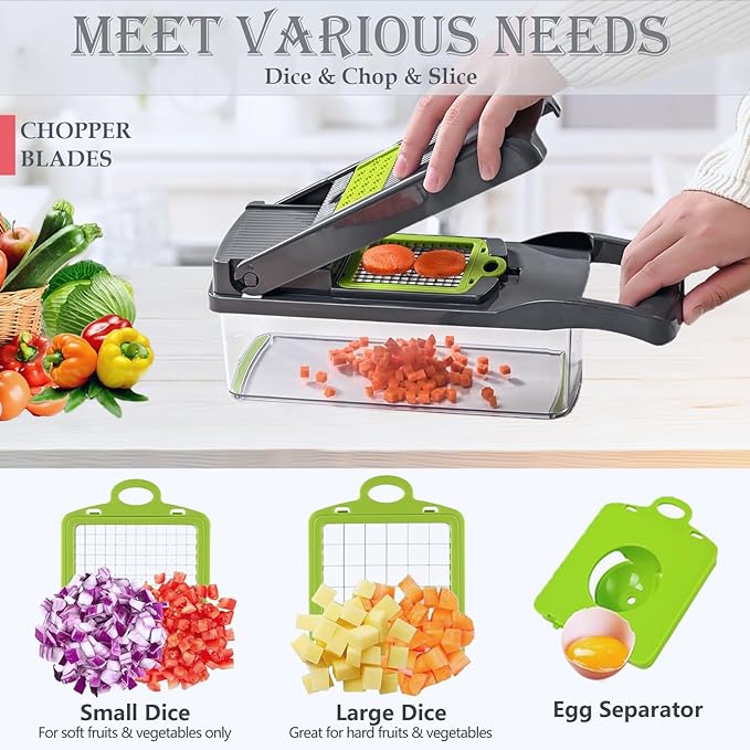 Pro-Series 20-in-1 Vegetable Chopper, Dewpeton Mandoline Slicer, Veggie Chopper, Food Chopper with Container, Vegetable Cutter Chopper & Spiralizer for Onion Salad (Home Essential Gadget & Kitchen)