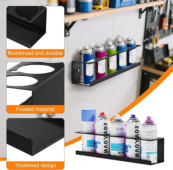 Chinrose Spray Can Holder Organizer, 4 Pack, Black Steel, Wall-Mounted