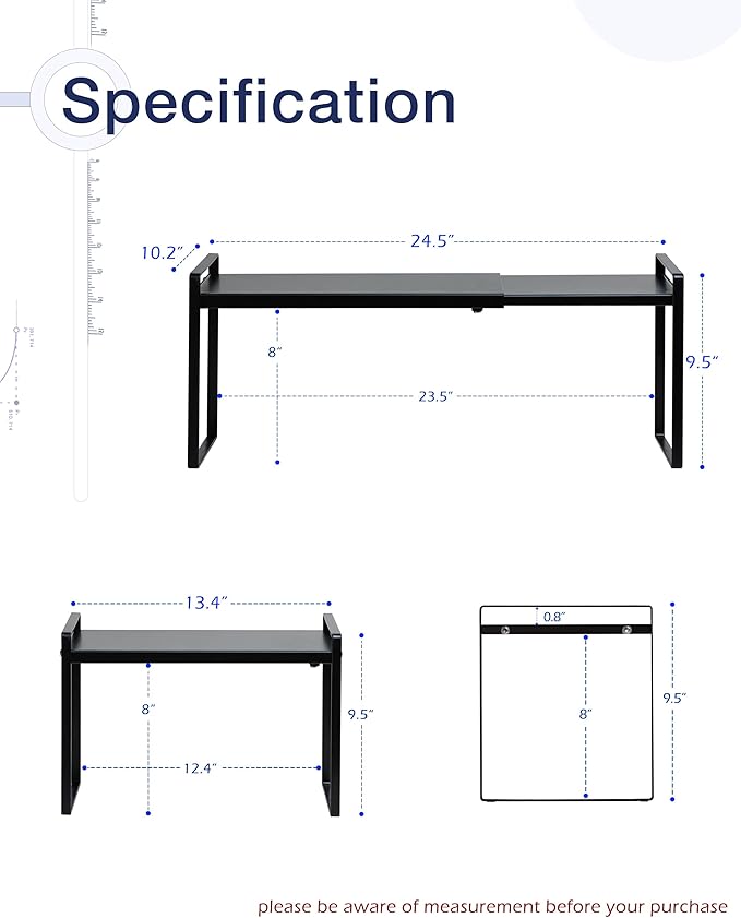 Nxconsu Expandable Shelf for Cabinets, Cabinet Shelf Riser, 10.3" Black