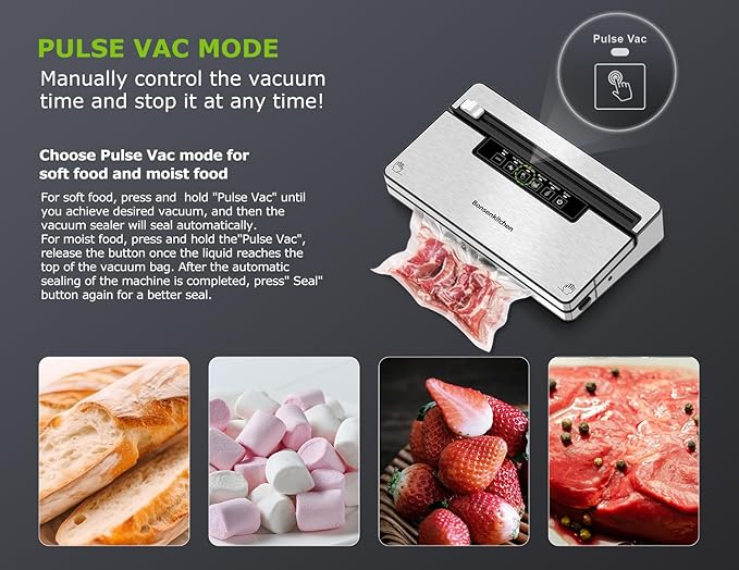 Bonsenkitchen Vacuum Sealer for Food, with Cutter&Bag Storage,Silver Black