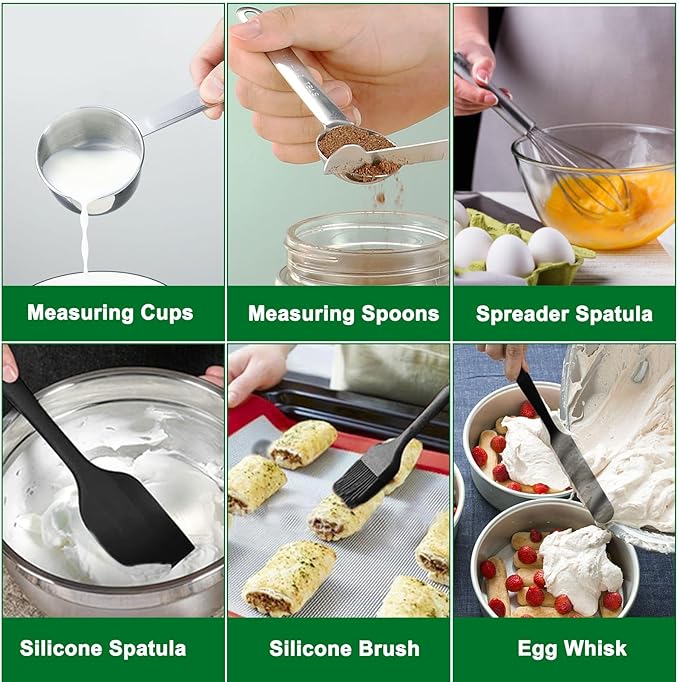 WEPSEN Mixing Bowls Set, 25PCS Stainless Steel Mixing Bowl with Lid Set, Large Nesting Bowls 7, 4.5, 3,2, 1.5QT, Measuring Cups and Spoons Baking Utensils Metal Bowl for Kitchen Prep