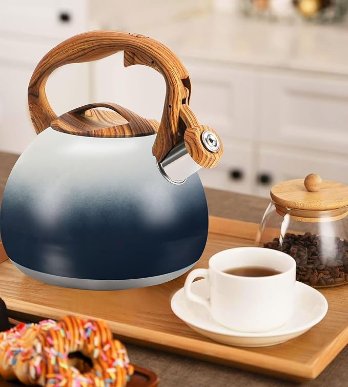 Foedo 3.2Qt Stainless Steel Whistling Tea Kettle Stovetop - Black & white
