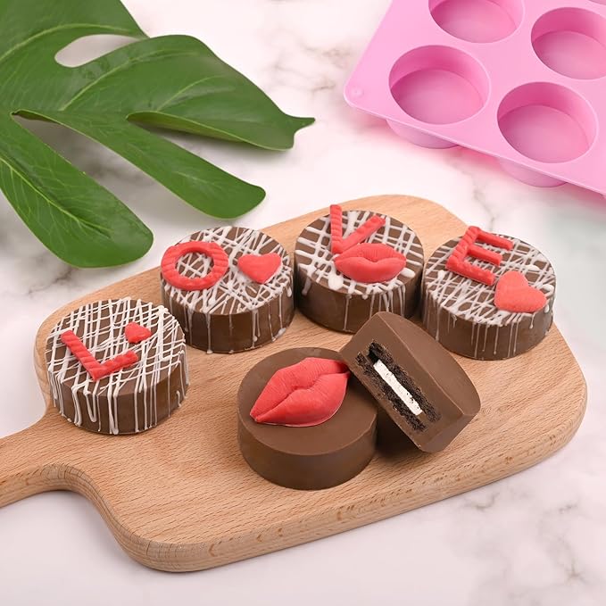 Actvty Round Chocolate Cookie Molds, 3 Pieces 12-Cavity Cylinder Chocolate Silicone Molds for Covered Cookie, Cookies Candy Jelly Mini Cakes and Muffin Baking(Pink)