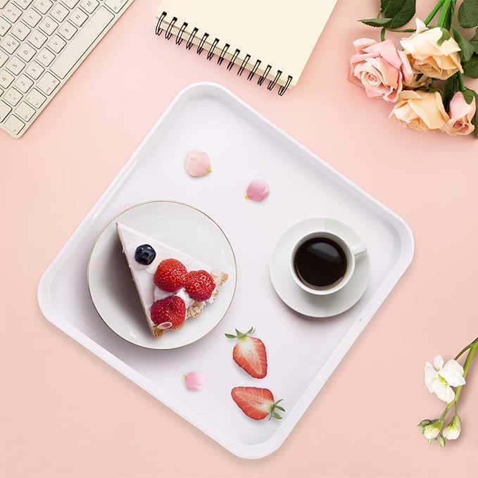 SforGUVA Square White Serving Tray, Ottoman Tray for Coffee Table