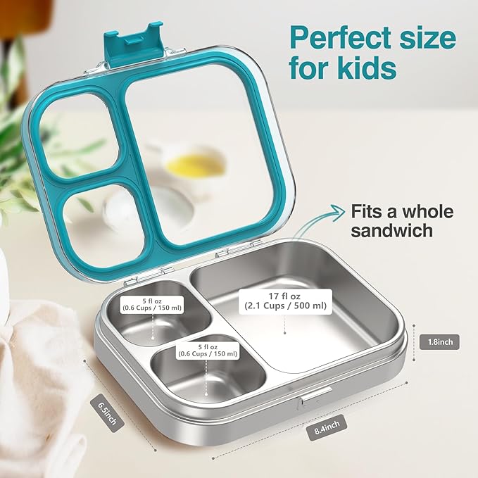 HOMEKOL Stainless Steel Bento Lunch Box, Blue, 3.3Cups