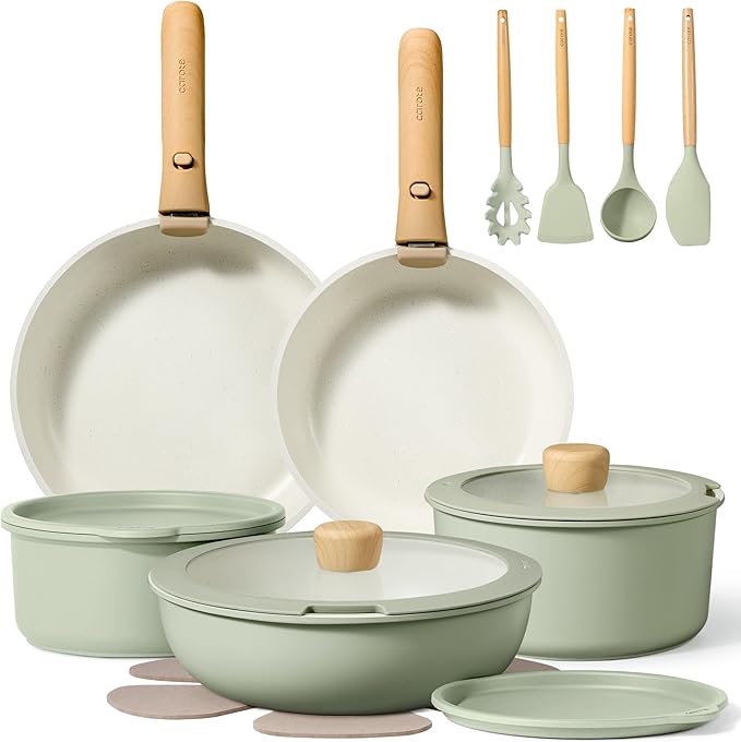 CAROTE 19pcs Pots and Pans Set Non Stick, Detachable Handle Cookware