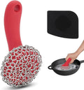 Cast Iron Scrubber with Long Handle Dish Scouring Pad Chainmail Cleaner