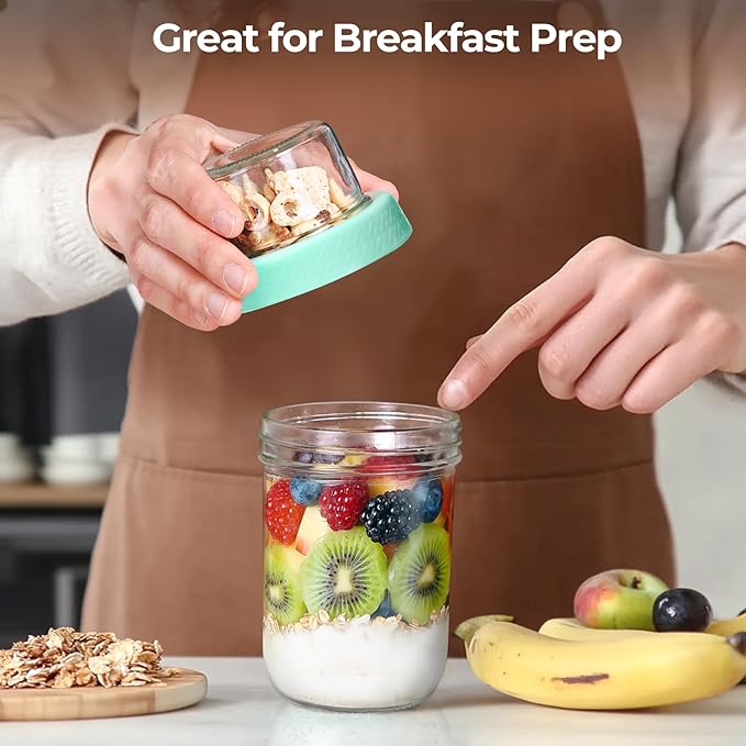 ComSaf 16+4Oz 4Pcs Overnight Oats Containers with Lids, Dual-Layer Jars