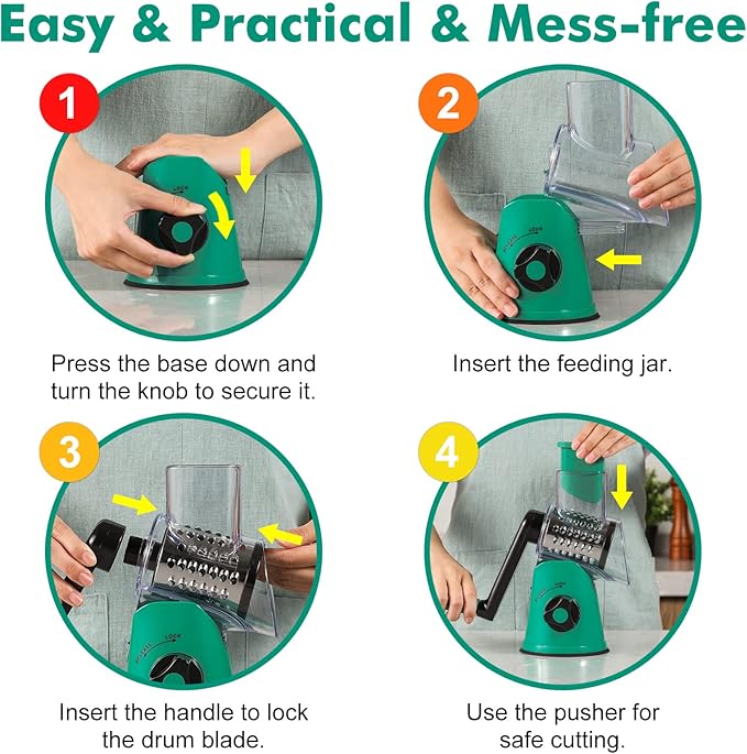 GDL Cheese Grater Hand Crank, Rotary Cheese shredder, Vegetable Slicer