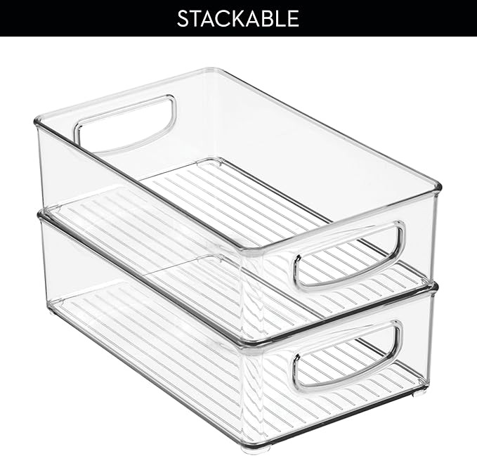 iDesign Stackable Pantry Bins with Handles, 2 Small Bins and 1 Medium Bin, 3 Pack, Clear, Made in USA
