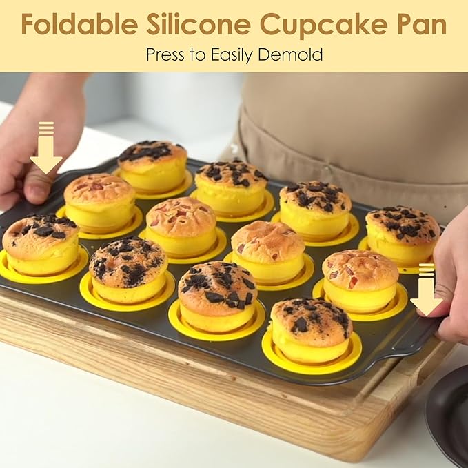 YiYeraio 12 Cups Silicone Muffin Pans for Baking with Metal Frame, Egg Bite Molds, Cupcake Pans Regular Size, Muffin Tins Easy to Pop Nonstick Non Toxic Bakeware for Oven Dishwasher Safe