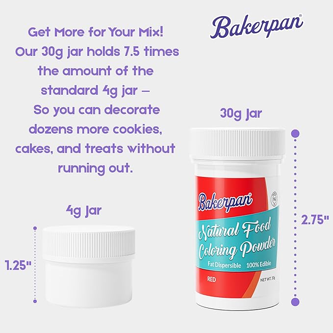 Bakerpan Red Food Coloring Powder for Baking - 30g Oil Based, Artificial Dye-Free, Plant-Based, Kosher, Gluten-Free - For Buttercream, Chocolate, Candy & Cakes