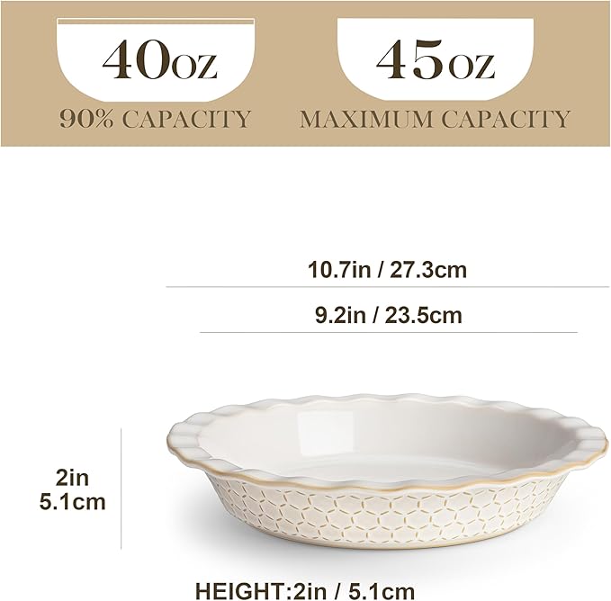MALACASA Stoneware Pie Dish, 9 Inch Quiche Baking Dish Embossed