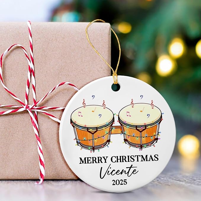 Awesome Bongo Drum Ceramic Ornament Gift for Women Men Dad Mom Brother Sister, Customized Text Year Name Instrument Player Christmas Ornament 2026, Personalized Bongo Drum Ceramic Christmas Ornaments