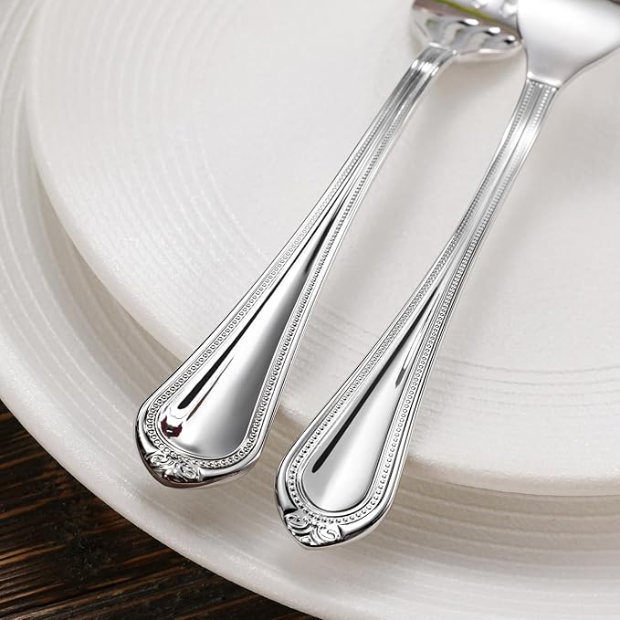 KEAWELL Pearl Edge 4-Piece 7.56-Inch Spoons (Silver, 7.56" Dinner Spoons)