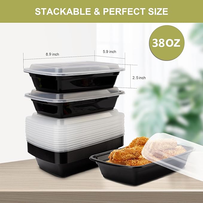 Ezalia 30 Pack Meal Prep Containers 38oz, Plastic To Go Food Containers with Lids, BPA-Free, Microwave/Dishwasher/Freezer Safe