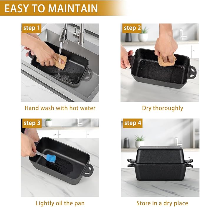 AILITOR Cast Iron Loaf Pan with Lid 9x5 Inch - Bread Baking Pans for Homemade Bread, 2 Piece Set