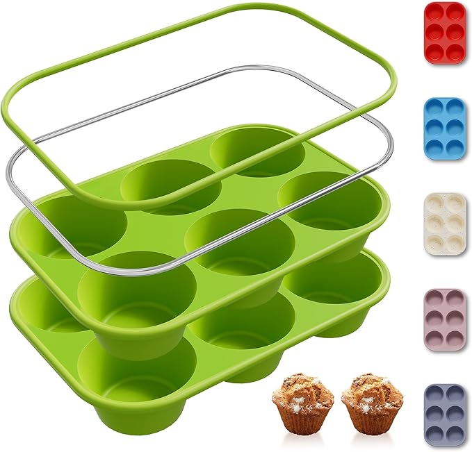 2 Pack 6 Cups Silicone Jumbo Muffin Pan with Metal Reinforced Frame Silicone Molds Mother Day Best Mama Mommy Bonus Mom Ever Mother In Law Gifts Step Mom Stepmom Grandma Gigi Granny Nana Present