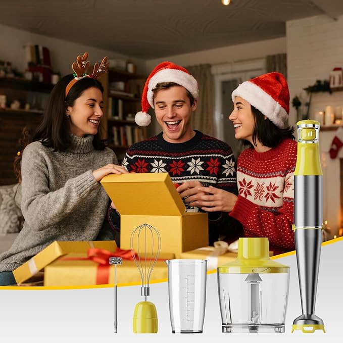 Turelar Immersion Blender Handheld Corded Hand Blenders Set 1100W, Trigger Variable Speed 5 in 1 Stick Emulsifier with Chopper, Whisk and Frother for Soup, Baby Food and Smoothies, Yellow