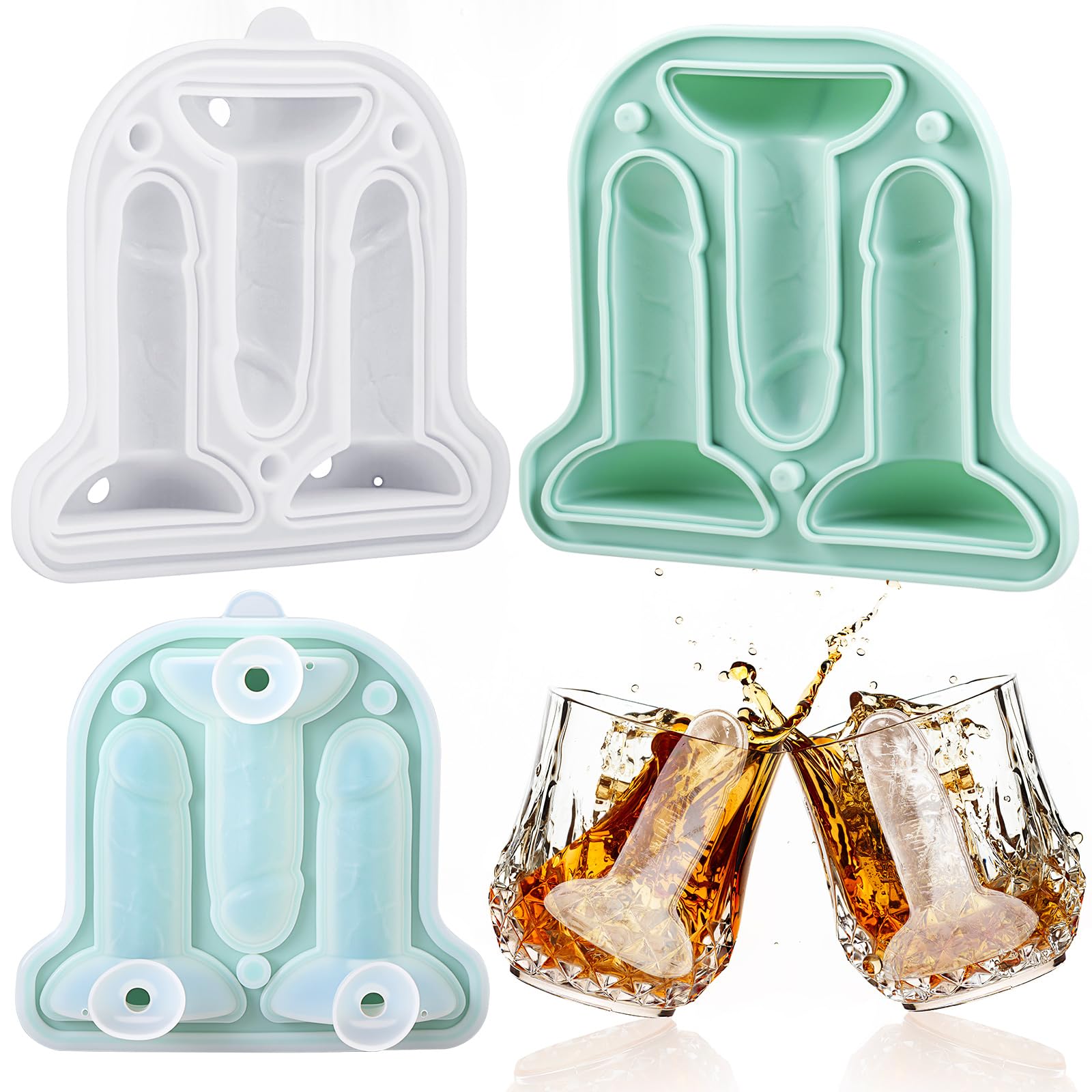 Hoolerry Ice Cube Molds Cube Trays Fun Shapes Silicone Ice Ball Maker with Lid for Whiskey Cocktails Juice Drinks Beverage Crafting Accessories Gift(Green,Classic Style)