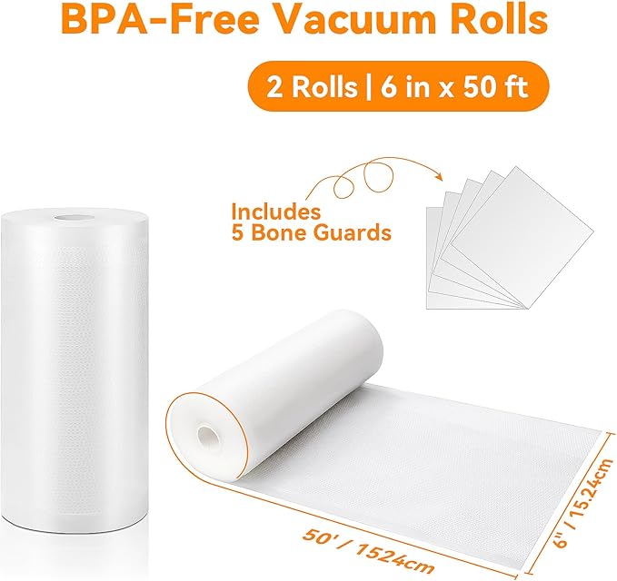 Wevac Vacuum Sealer Bags for Food 6x50 2 Rolls, Fit Food Saver Machines