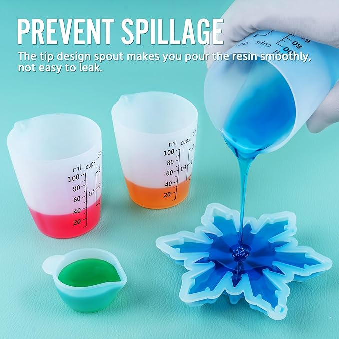 SWIGRANCE Silicone Resin Mixing Measuring Cups for Resin Supplies, Easy-to-Read Marks, 600ml/20oz Bowl, 250&100ml Thickened Reusable Silicone Cups for Epoxy Mixing, with Stir Sticks, Jewelry Making
