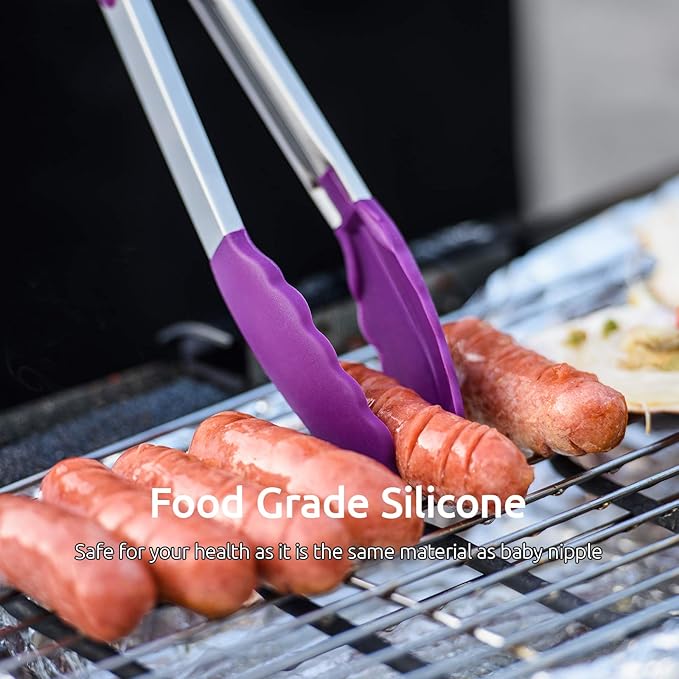U-Taste Kitchen Tongs for Cooking, 600ºF Heat-Resistant Tps, 3Pcs/Purple