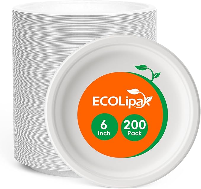 ECOLipak 6 in 200 Pack White Disposable Compostable Dessert Paper Plates