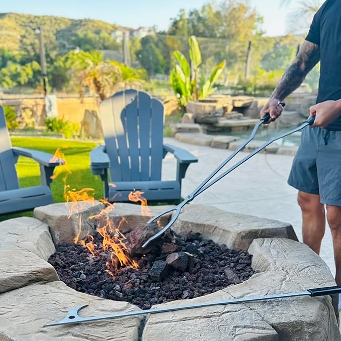 CKLT 40in Fire Tongs and Fire Poker Set Stainless Steel