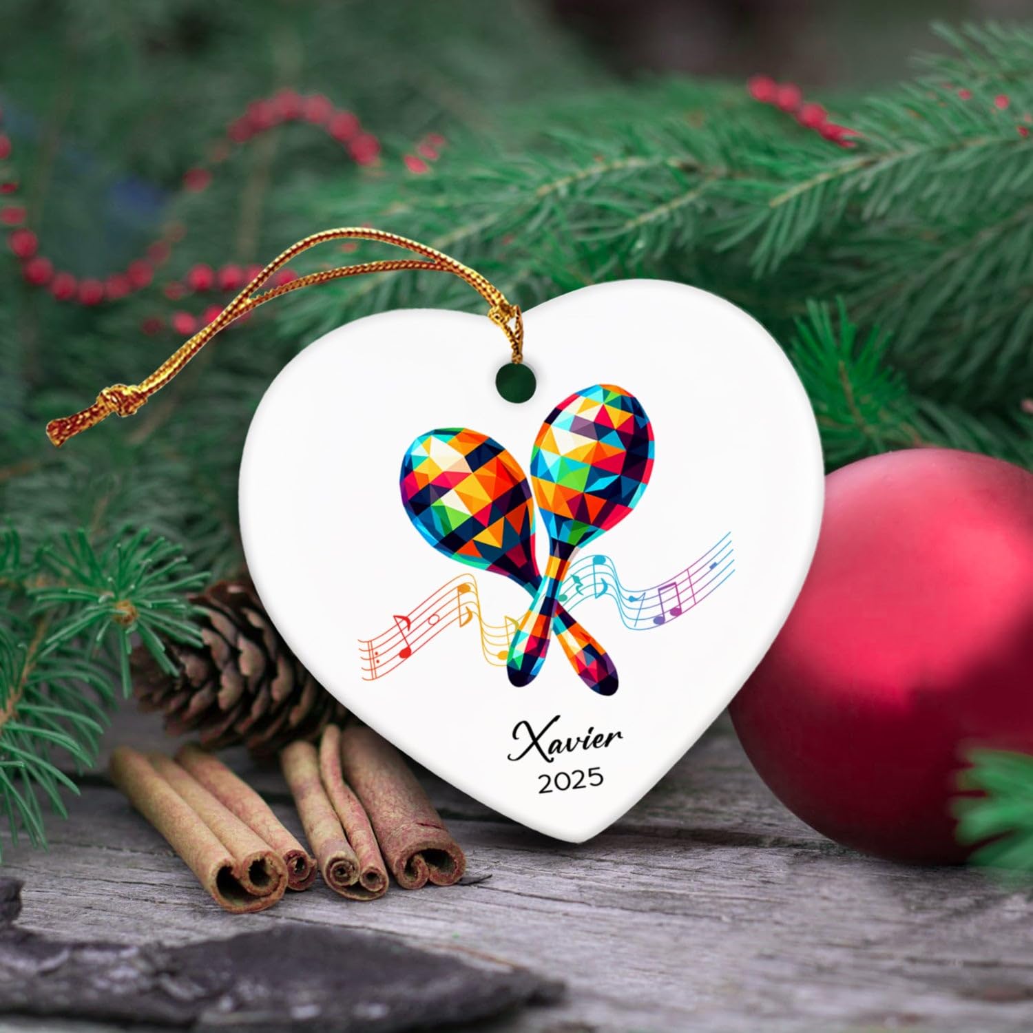 Maracas Ceramic Ornament Gifts, Personalized Maracas Musical Christmas Ornaments Decor with Name & Year, Music Lovers Ornaments 2026, Customized Instrument Player Xmas Ceramic Ornament Tree Hanging