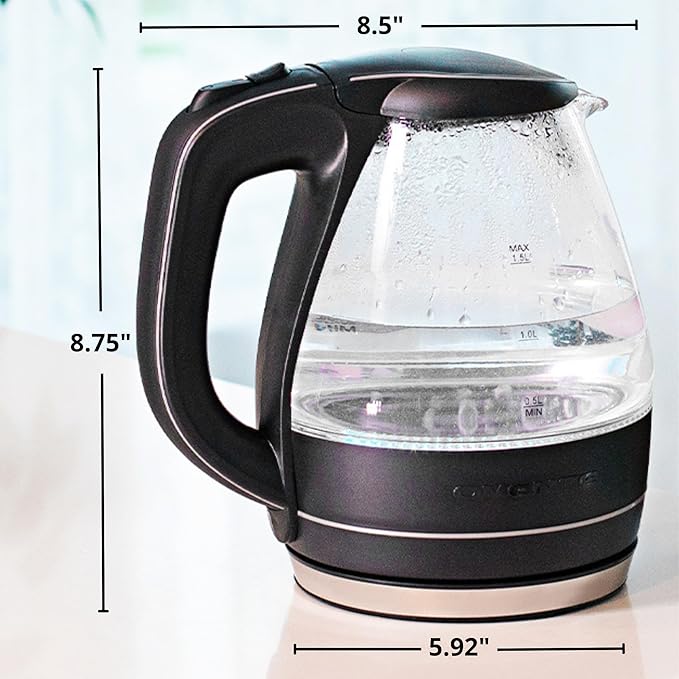 OVENTE 1.5L Glass Electric Kettle Water Boiler, Black KG83B