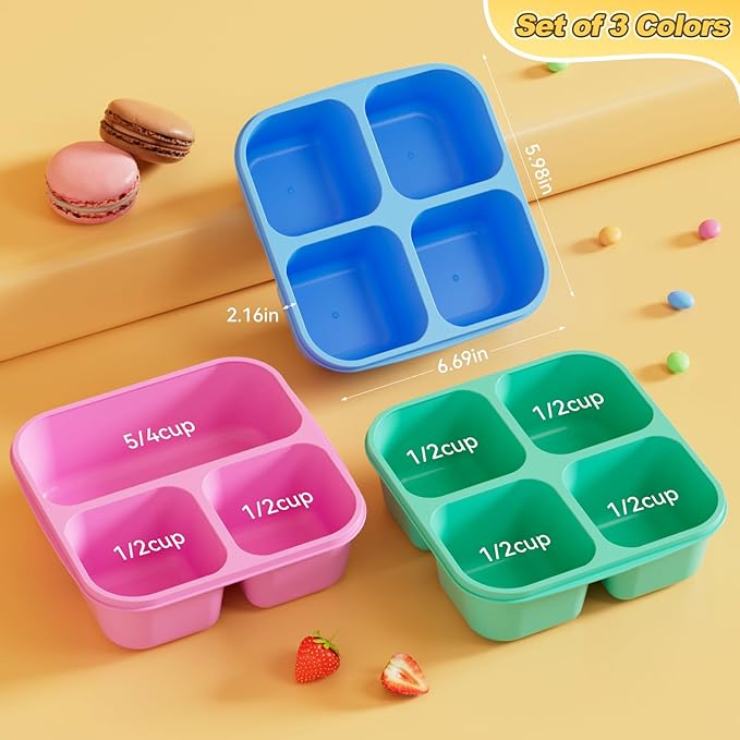 Canfanni 6 Pcs Snack Box Container Set, Reusable 3&4 Compartment Meal Prep Snack Containers for Adults Kids Toddler, BPA-Free Divided Lunchable Container for School, Work and Travel (Multicolor)