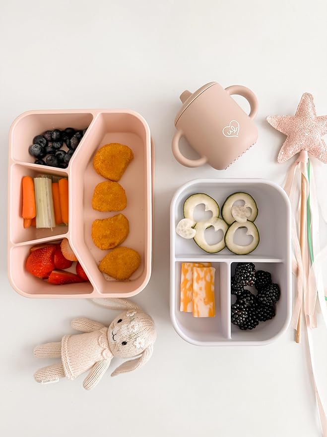 Leak Proof Square Bento Box Food-Grade Silicone Bento, BPA, Phthalate, Lead, & PVC Free - Bento Lunch Box for Daycare, Kids, & Adults - Leak Resistant Sets With Lids Snack Box Container (Pink)