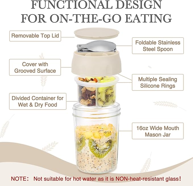 SOLIGT 2 Pack Overnight Oats Containers with Lids (Oat White/Oat White)