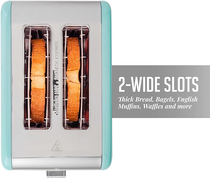 OVENTE 2-Slice Electric Toaster, 825W 6 Browning Setting, Turquoise TS2450T