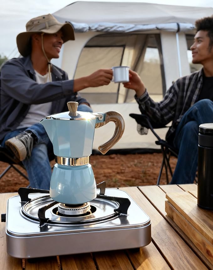 AGOGO Moka Pot Stovetop Espresso Set & Cuban Coffee Maker 6-Cup/300ml Blue