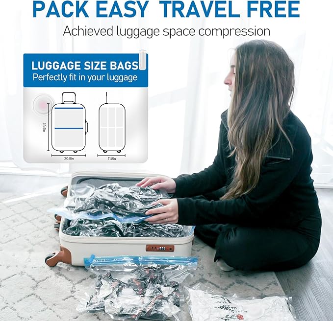 VMstr Vacuum Seal Bags for Clothing Travel, Vacuum Storage Bags with USB Electric Pump, Compression Space Saver for Luggage Suitcase 6 Combo Bags + USB Pump