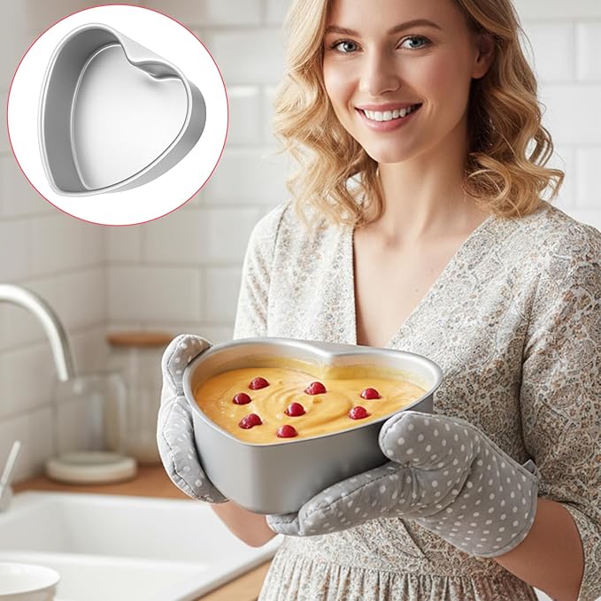 Qulkws 3 PCS 8 Inch Aluminum Heart Cake Molds, Heart Shaped Cake Pans