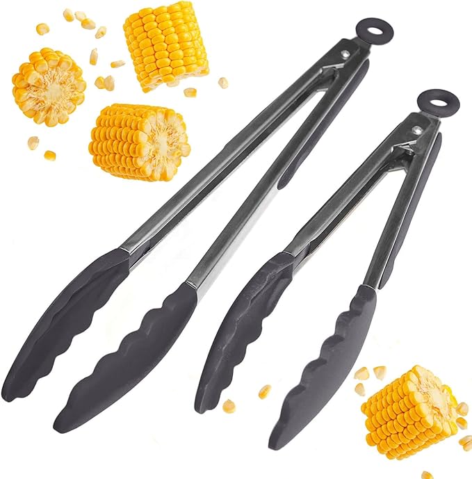 Starpack Get a Grip Silicone Kitchen Tongs (2-Pack, 9" + 12") - LFGB Non Toxic, 600°F Heat Resistant, BPA-Free - Heavy-Duty Stainless Steel, Locking - Dishwasher Safe for Nonstick Cookware