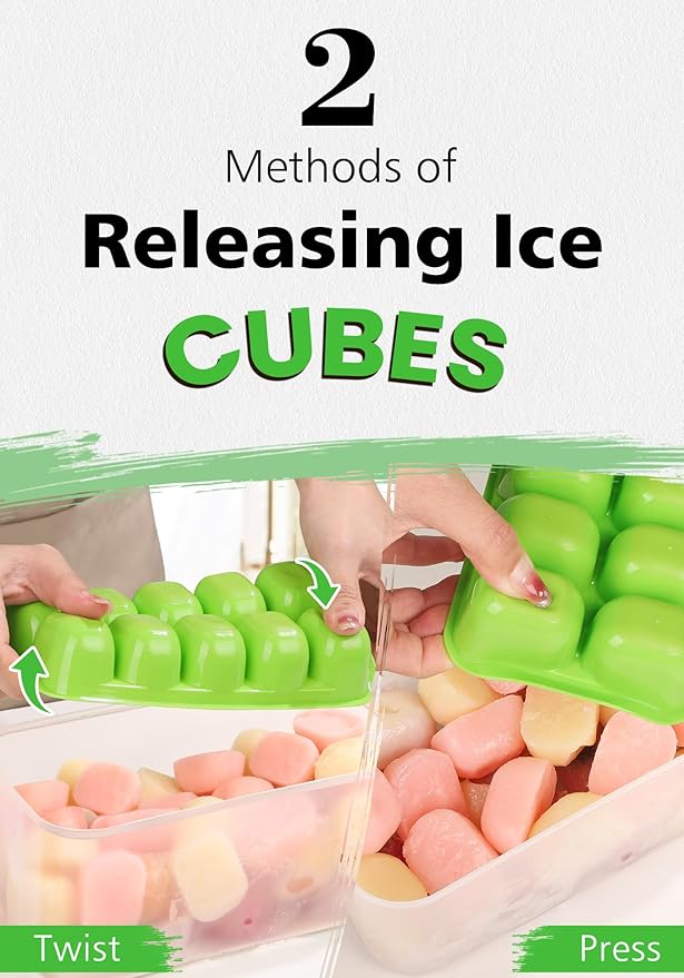 DOQAUS Ice Cube Tray with Lid and Bin, 4 Pack Ice Bucket Kits for RV