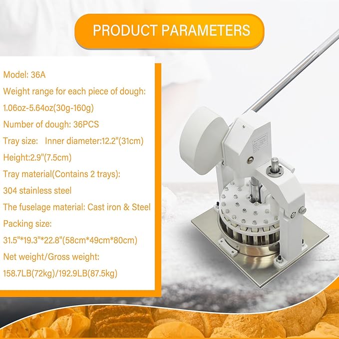 LGXEnzhuo Manual Dough Divider 36pcs Bread Cutting Machine 1.06oz-5.64oz(30g-160g) Equal Dough Lump Spacer Table Top Cookie Fillings Piece Cutter with 2 Stainless Steel Basin for Bakery