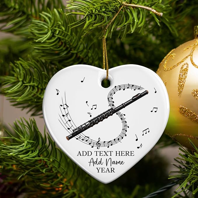 Personalized Flute Player Ceramic Ornament with Text Name & Year, Custom Flutist Christmas Tree Ornament, Flute Musical Instrument Xmas Ornaments 2026, Gift for Music Lover Student Friend