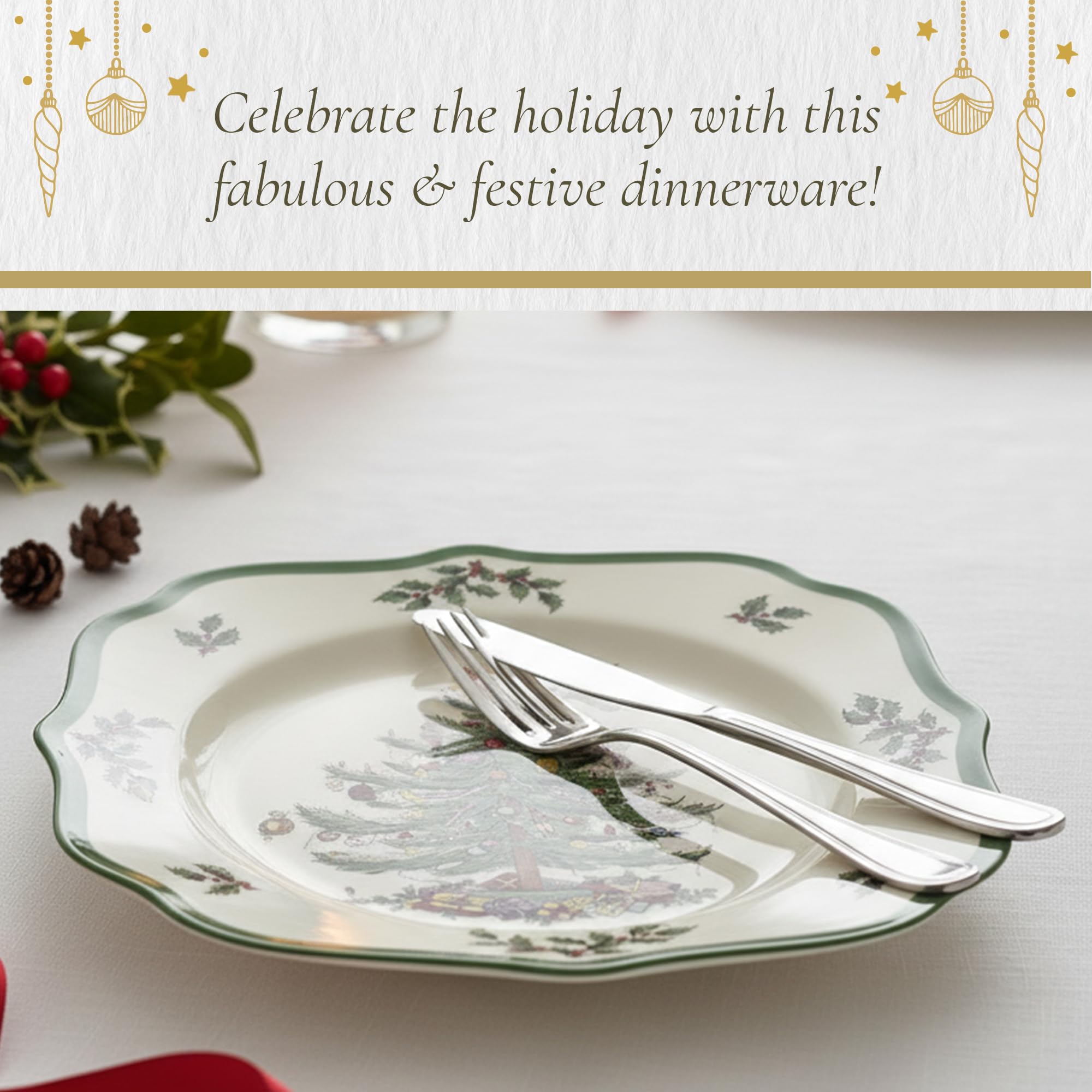 Spode – Christmas Tree – Christmas Tree Scalloped Salad Plate - Set of 4