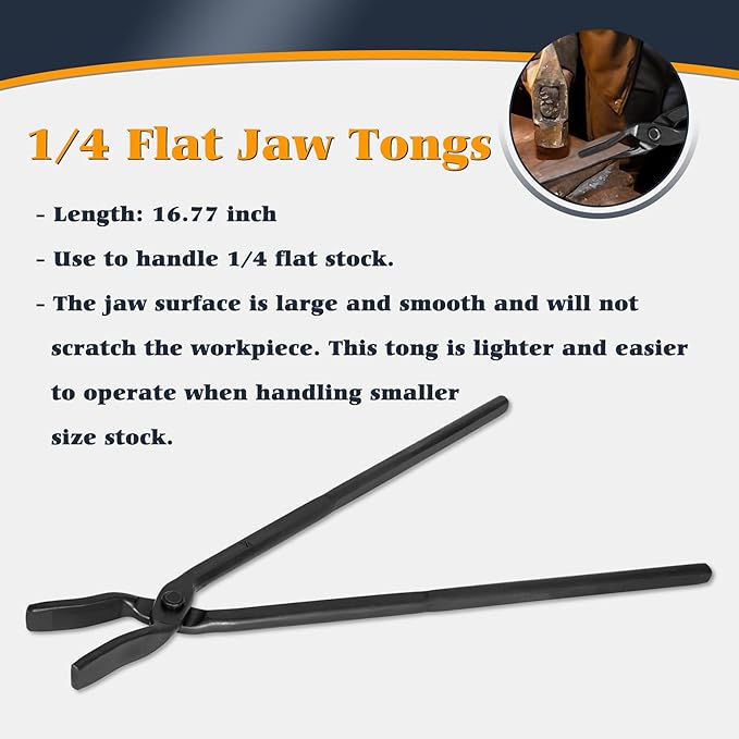 V-SEK Blacksmith Tong - 3/8" 1/2" 5/8" V-Bit, 1/4 Flat Jaw, Pick Up, Scroll
