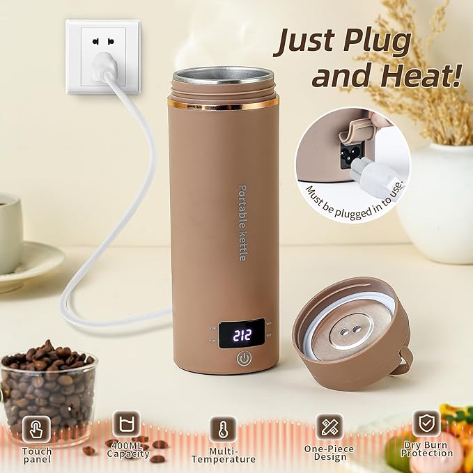 Touxila Portable Electric Kettle for Travel 120V, 13.5oz, 4 Temp Settings