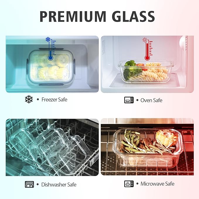 S SALIENT 24 Pieces Glass Food Storage Containers with Lids,Glass Meal Prep Containers Set with Locking Lid,Airtight Glass Lunch Container for Kitchen,BPA Free(12 Lids & 12 Containers)