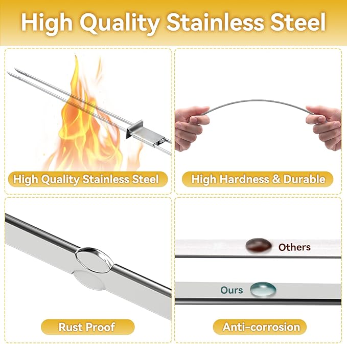 Stainless Steel Skewers for Grilling, 13"（6PCS）Dual-Prong Flat with Slider