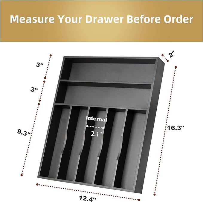 Besilord Silverware Organizer Kitchen Drawer Organizer Utensil Organizer Bamboo Silverware Holder Cutlery Organizer in Drawer Flatware Organizer Tray(7 slots, Black